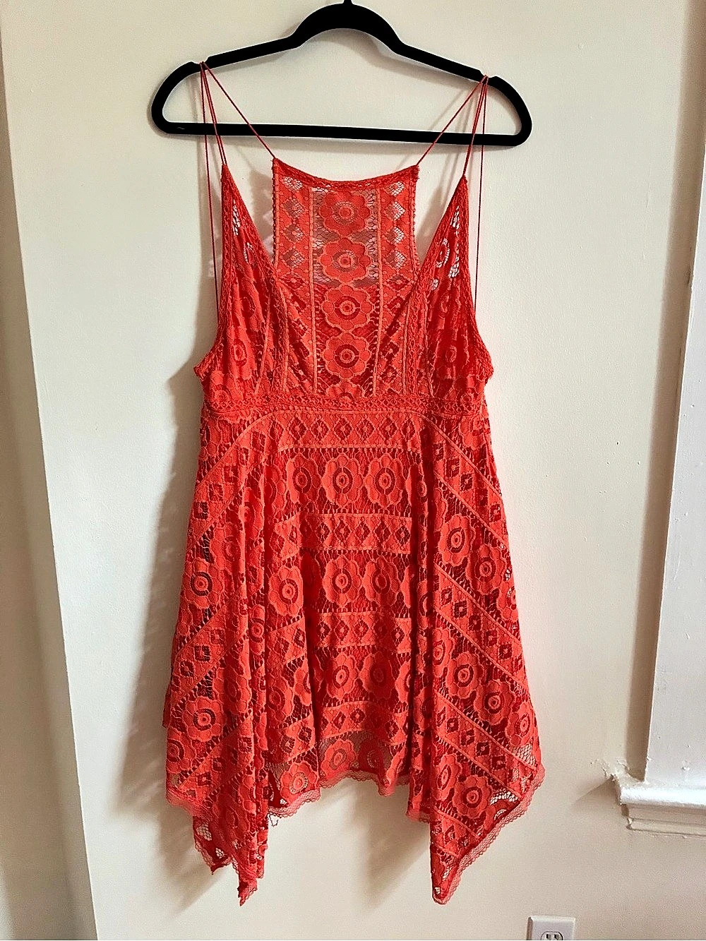Free People Just Like Honey Slip Dress Geometric Mini Dress in Orange Small